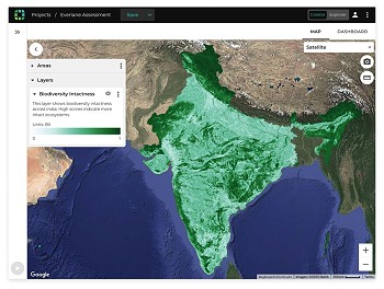 Mapping biodiversity intactness across India in the Earth Blox platform.